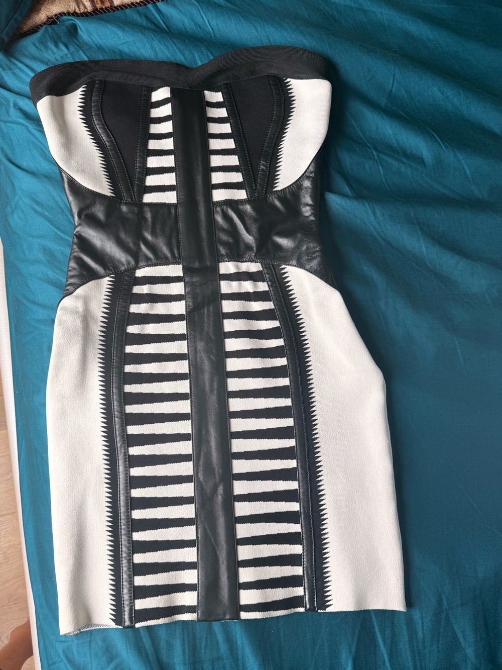 WOW couture Strapless Black and White Panel Bodycon Dress